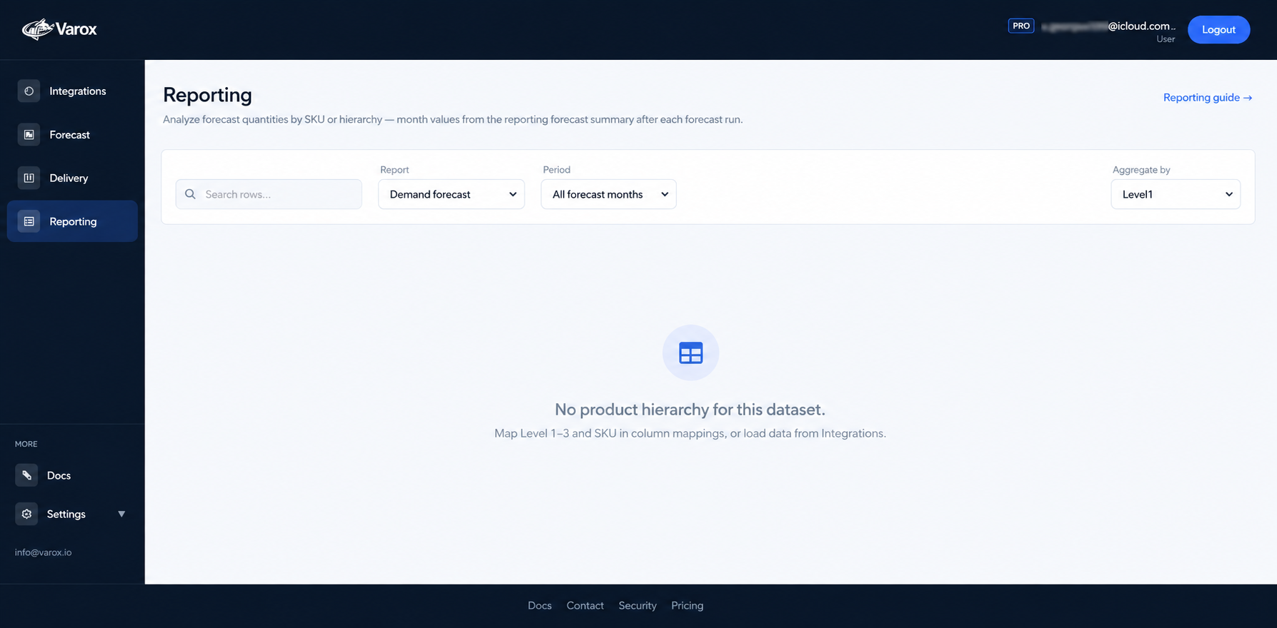Varox web app: Reporting — analytics and AI-assisted reporting.